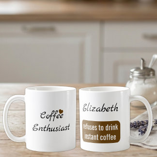 Mug Enthousiaste de café nom personnalisé blanc et mar