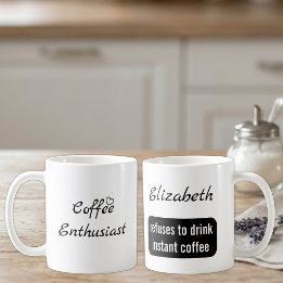 Mug Enthousiaste de café nom personnalisé blanc et noi