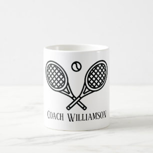 Mug Entraîneur De Thème De Tennis Nom Monogramme