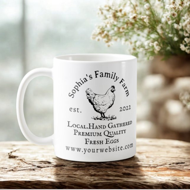 Mug Entreprise de Ferme de Poulets Rustique Texte Noir (Rustic family chicken farm business coffee mug.)