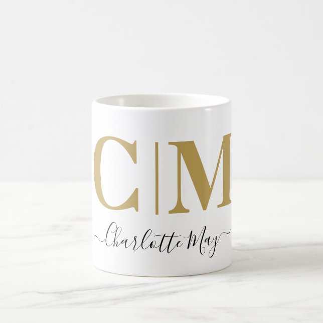Mug Entreprise moderne Black Gold Monogramme Nom comme (Centre)
