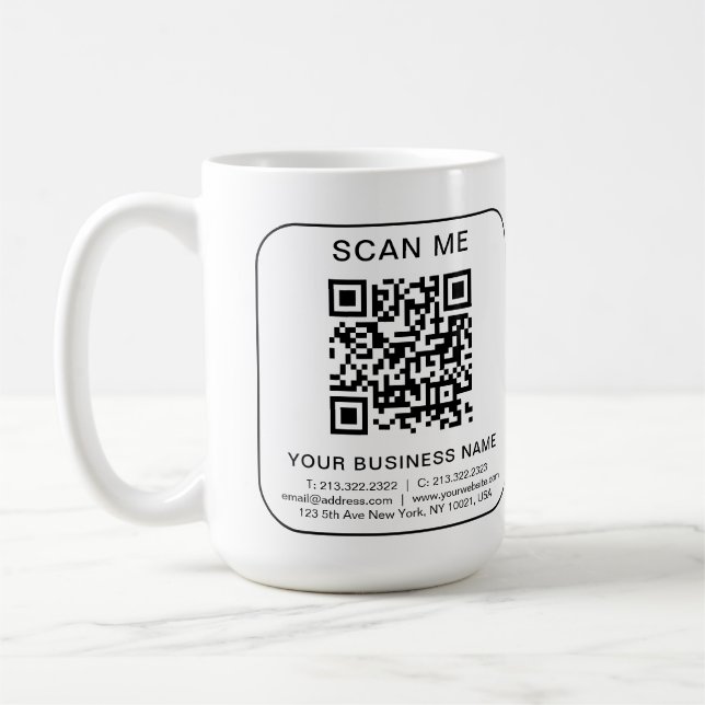 Mug Entreprise personnalisée Code QR Info Blanc Simple (Gauche)