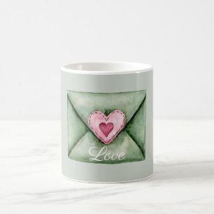 Mug Enveloppe verte cœur d'amour rose