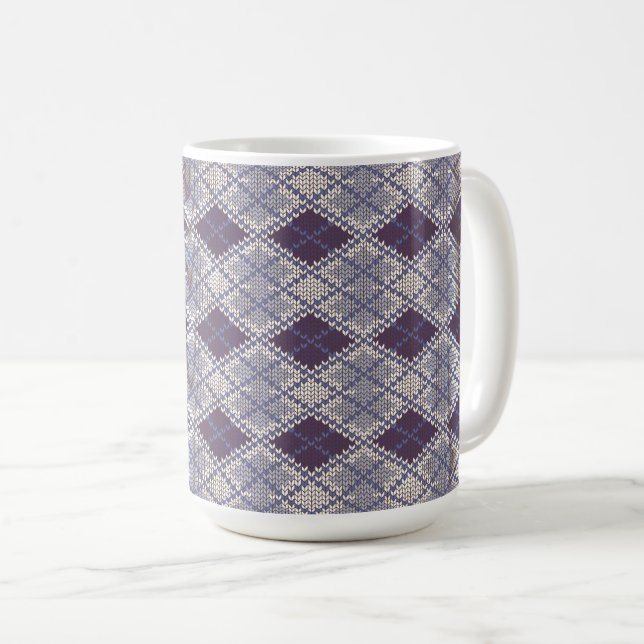 MUG ÉPAIS ARGYLE PRUNE HAUT BLANC (Devant droit)