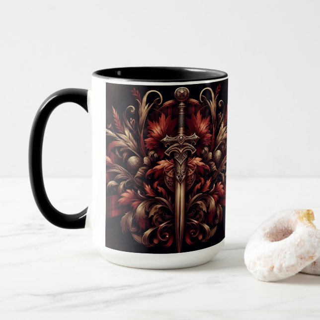 Mug Epée rouge et bronze écossais celtique (Avec donut)