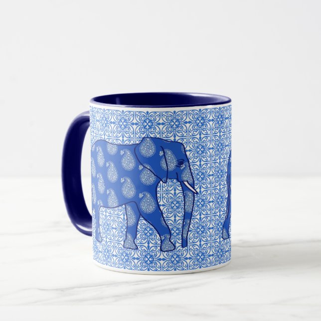 Mug Éphant de Paisley - bleu cobalt et blanc (Devant gauche)