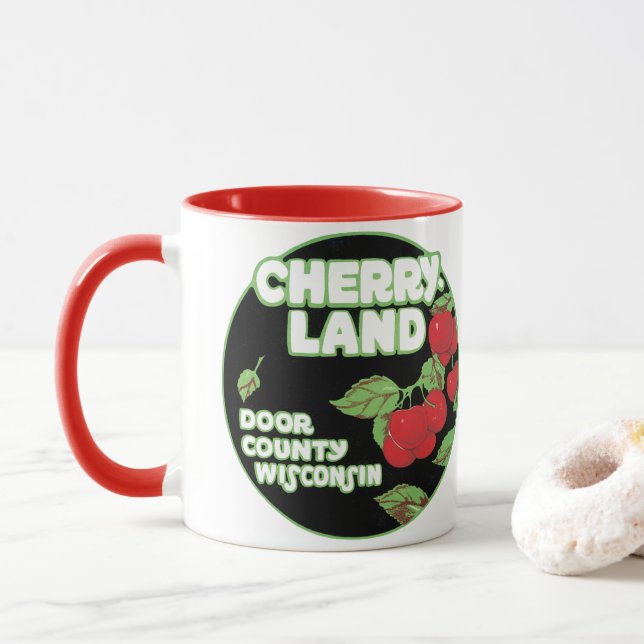 Mug Éphémère vintage, Cherryland Door County Wisconsin (Avec donut)
