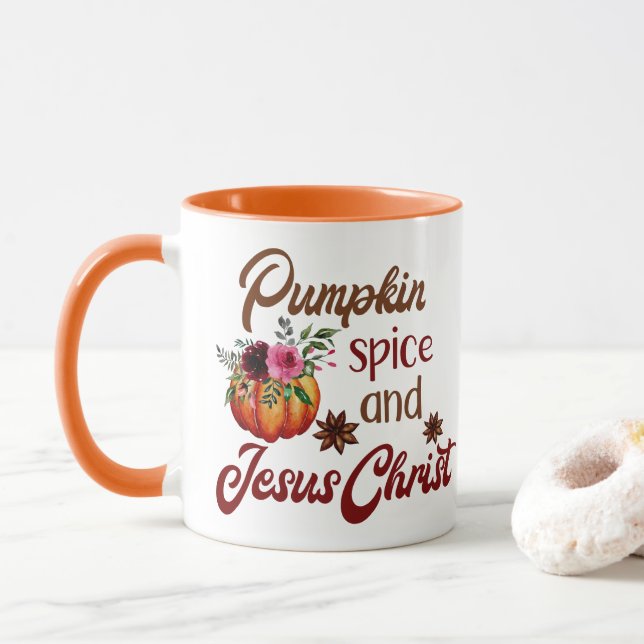 Mug Épices Citrouilles et Jésus Christ Funny Fall (Avec donut)