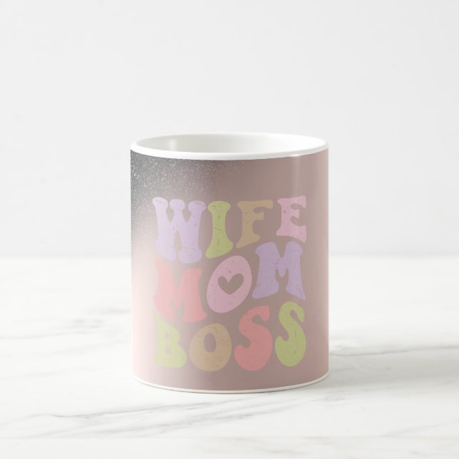 Mug Épouse Maman Patron Paillettes Noires Ombrées Rose (Centre)