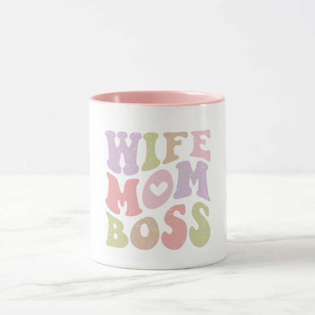 Mug Épouse Maman Patronne Script Rétro Groovy Fête des (Centre)