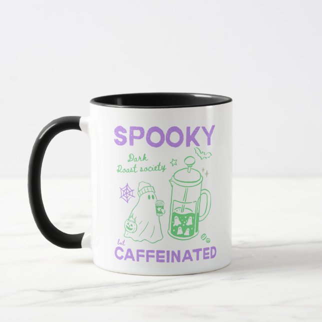 Mug Épouvantable mais caféiné Violet vert Halloween  (Gauche)