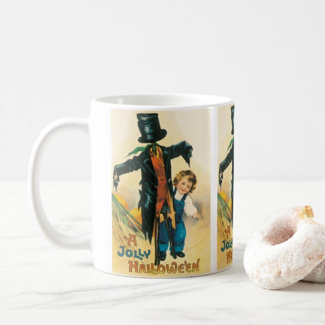 Mug Épouvantail vintage de joyeux Halloween Ellen Clap (Avec donut)