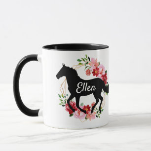 Mug Equestre Nom personnalisé Cheval floral