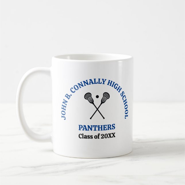 Mug Équipe de crosse de lycée Blue personnalisée (Gauche)