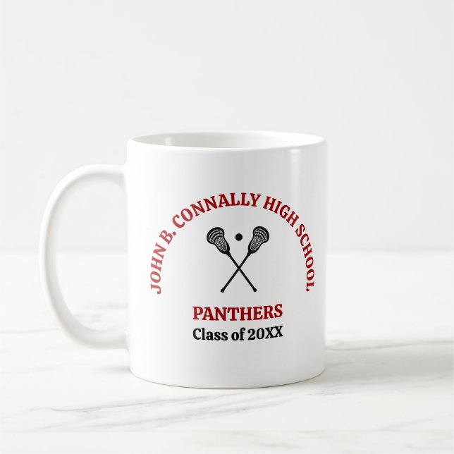 Mug Équipe de crosse de lycée rouge personnalisée (Gauche)