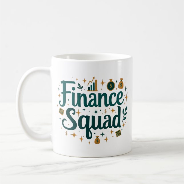 Mug Équipe de finances personnalisée avec nom (Gauche)