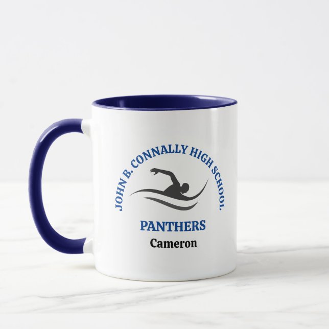 Mug Équipe de natation bleue Nageur personnalisé (Gauche)