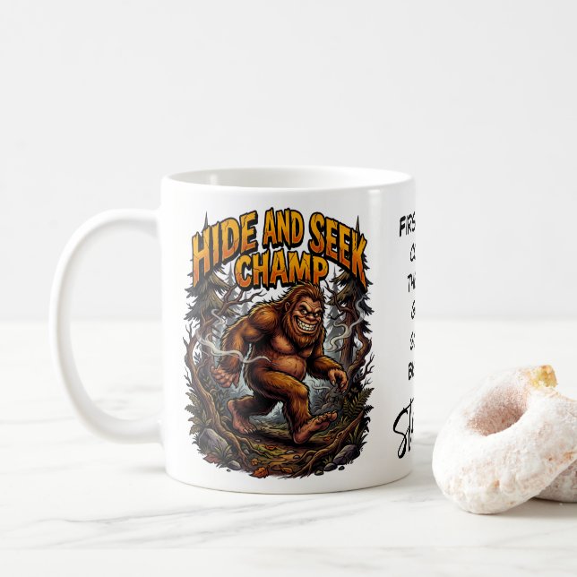 Mug Équipe de recherche Bigfoot Sasquatch Cache-cache  (Avec donut)