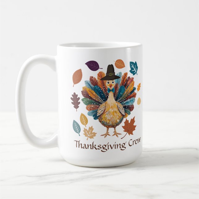 Mug Équipe de Thanksgiving Pèlerin Dinde Feuilles d'au (Gauche)