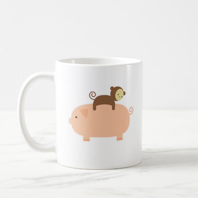Mug Équitation de singe de bébé sur un porc (Gauche)