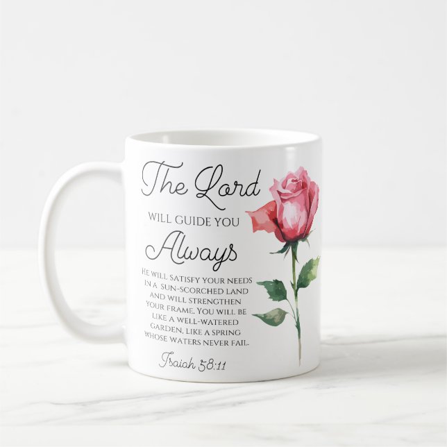 Mug Esaïe 58:11 Écriture biblique Rose unique (Gauche)