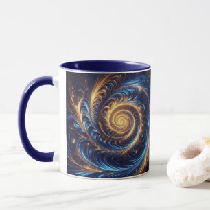 Mug Espace Abstrait moderne Royal Blue et Gold Swirls