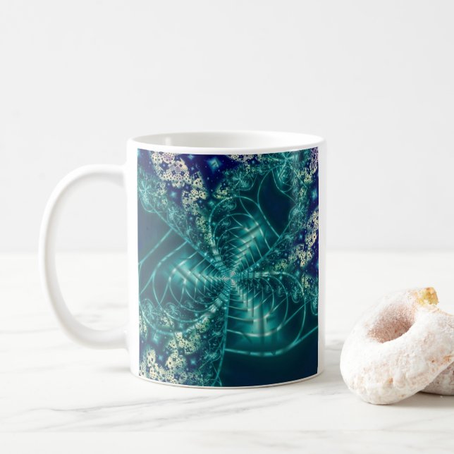 Mug Espace | Art fractal bleu et blanc (Avec donut)