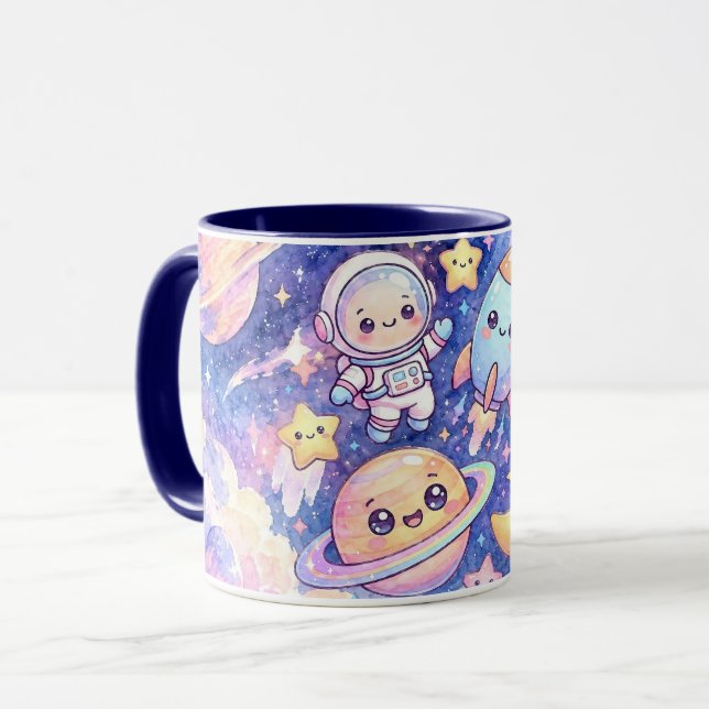 Mug Espace Astronaute Mignon et Planètes (Devant gauche)