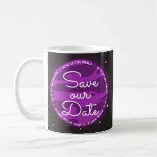 Mug Espace Planète Violet Thème Économisez Notre Date