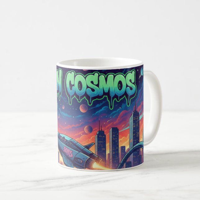 Mug Espaceship Graffiti Néon Futuriste Cosmos Urbain (Devant droit)