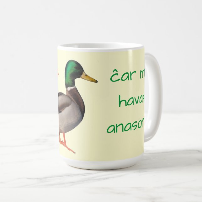 Mug Espéranto : Je vais bien, car j'ai un canard. (Devant droit)
