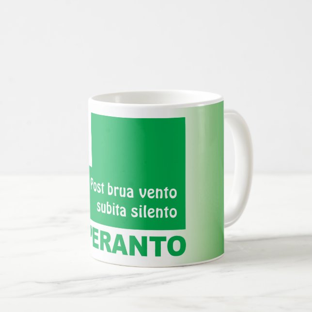 Mug Esperanto / "Post brua vento subita silento", (Devant droit)