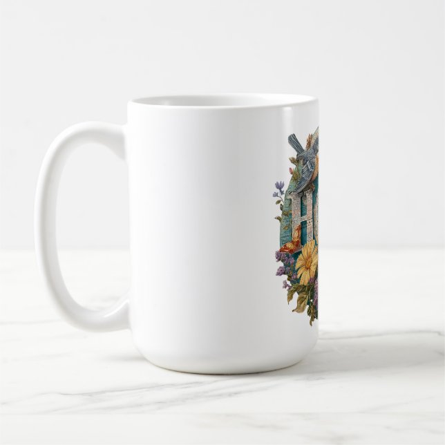Mug Espérons la typographie florale avec les oiseaux e (Gauche)