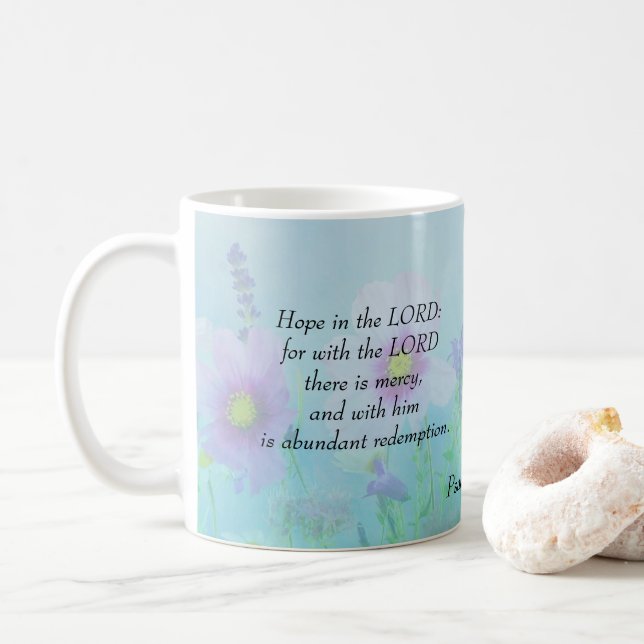 Mug Espoir dans le Seigneur : Psaumes 130:7 (Avec donut)