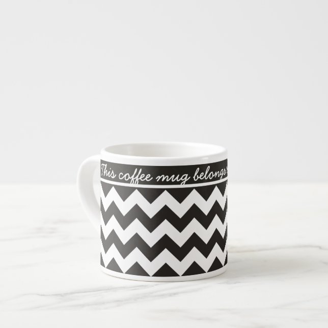 Mug Espresso personnalisé, Chevrons noir et blanc (Devant gauche)