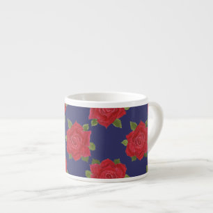Mug Espresso personnalisé, Roses rouges sur bleu m