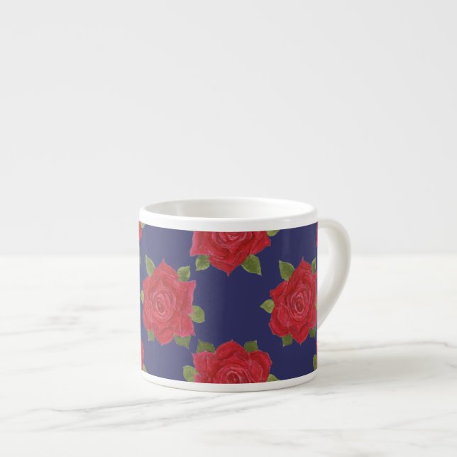 Mug Espresso personnalisé, Roses rouges sur bleu m (Devant droit)