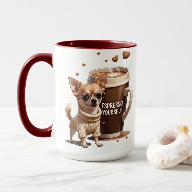 Mug Espresso Yourself – Coffee Chihuahua Edition (Avec donut)