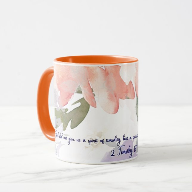 Mug Esprit de puissance aquarelle florale chrétienne  (Devant gauche)