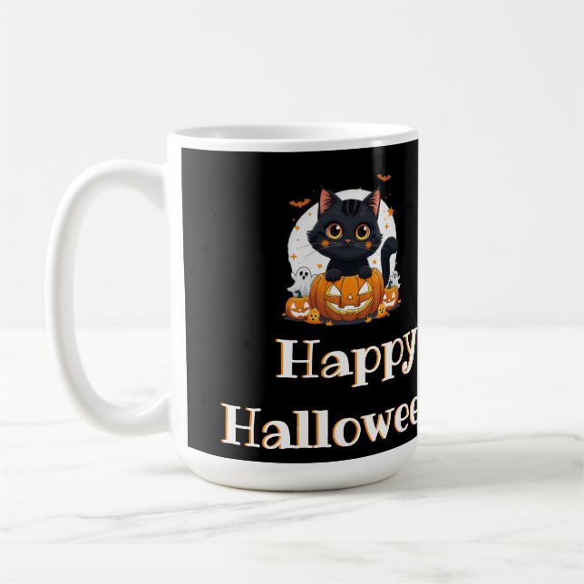 Mug Esprit effrayant d'Halloween avec un adorable chat (Gauche)