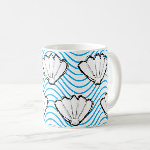 Mug Esquisses de coquillage Motifs de vague blanc et b