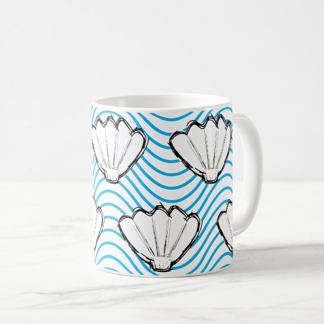 Mug Esquisses de coquillage Motifs de vague blanc et b (Devant droit)