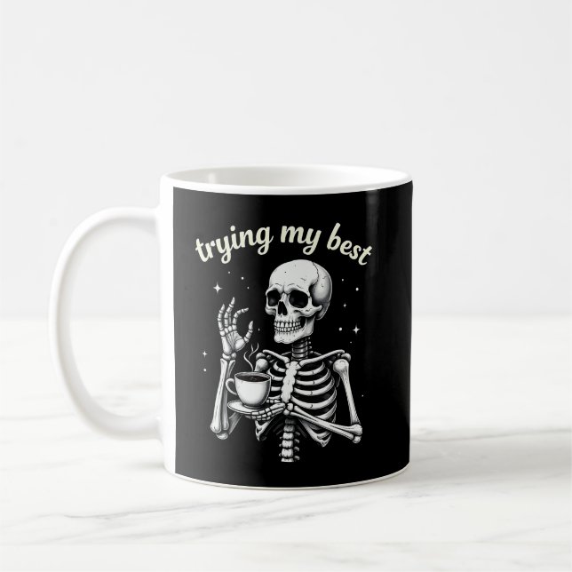 Mug Essayer Mon Meilleur Drôle Squelette Café Hallowee (Gauche)