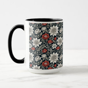 Mug Esthétique botanique florale rouge blanc vintage