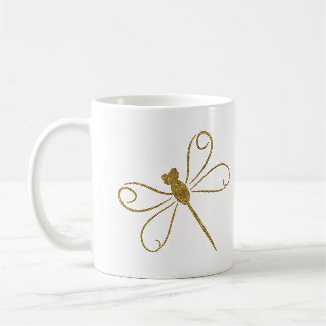 Mug Esthétique Libellule Paillettes Or Faux Minimalist (Gauche)