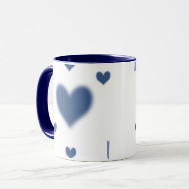 Mug Esthétique motif cœur flou bleu doux à deux tons (Devant gauche)