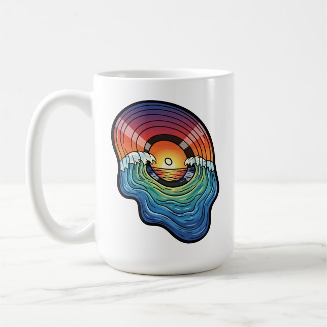 Mug esthétique vinyle vague coucher de soleil rétro (Gauche)
