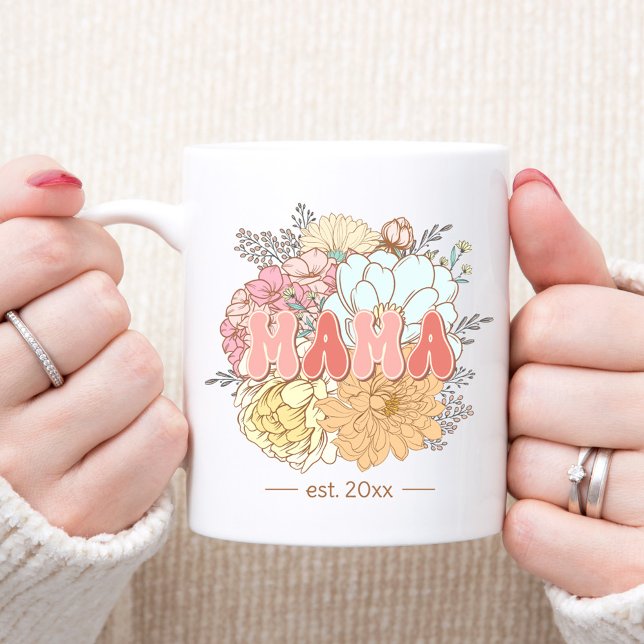 Mug Etabli Mama Retro Floral Pastel Nouveau texte mama (Créateur téléchargé)
