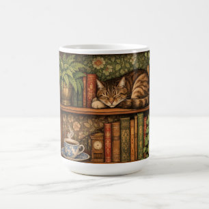 Mug Étagère à livres vintage avec chat et café