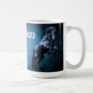 Mug Étalon noir frison/beauté noire, bleu de cheval